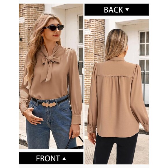 Women's Long Sleeve Bow Tie Blouse Business Office Casual Top Medium - Picture 4 of 5